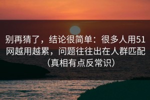 别再猜了，结论很简单：很多人用51网越用越累，问题往往出在人群匹配（真相有点反常识）