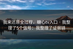 我来还原全过程，糖心tv入口 · 我整理了5个信号：我整理了证据链